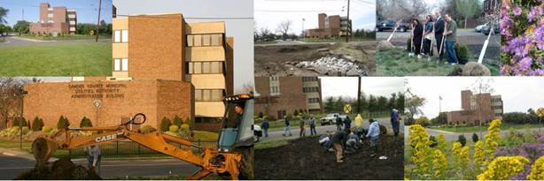 A collage of photos with buildings and construction.